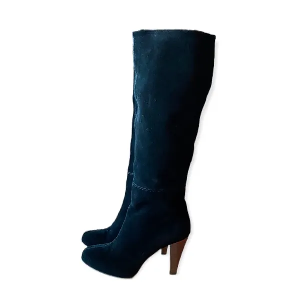 Joie Caviar Black Suede Tall Heeled Boots With Stitching Slouchy fall style