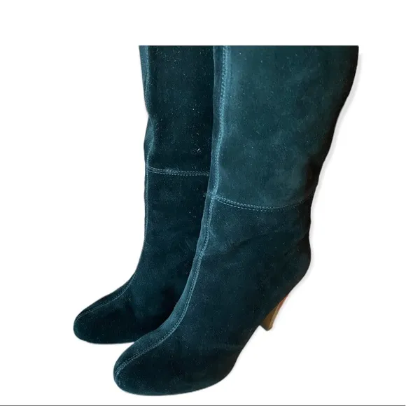 Joie Caviar Black Suede Tall Heeled Boots With Stitching Slouchy fall style