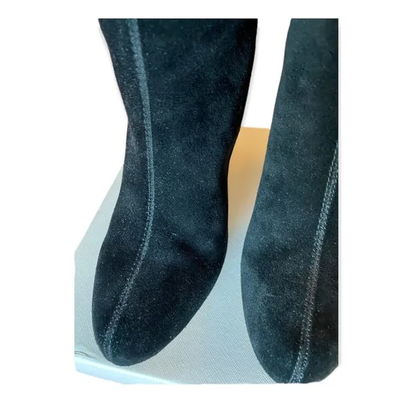 Joie Caviar Black Suede Tall Heeled Boots With Stitching Slouchy fall style