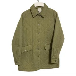 JOIE Diamond Quilted Utility Barn Chore Jacket Olive Green Cotton NWT Medium