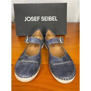 Josef Seibel Fergey 80 Mary Jane Leather Shoes W Buckle Strap Blue EU 37 / US 6