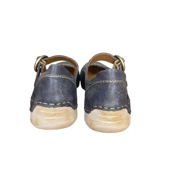 Josef Seibel Fergey 80 Mary Jane Leather Shoes W Buckle Strap Blue EU 37 / US 6