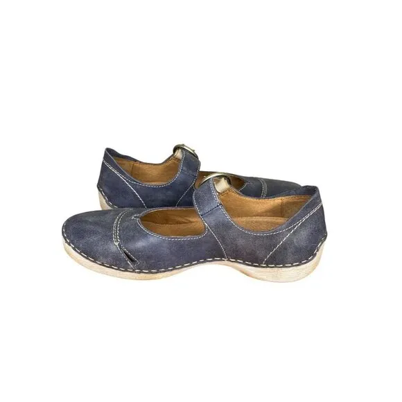 Josef Seibel Fergey 80 Mary Jane Leather Shoes W Buckle Strap Blue EU 37 / US 6