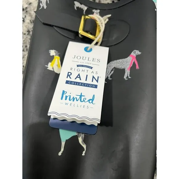 Joules Tall Black Dog Print Rain Boots Wellies size 6