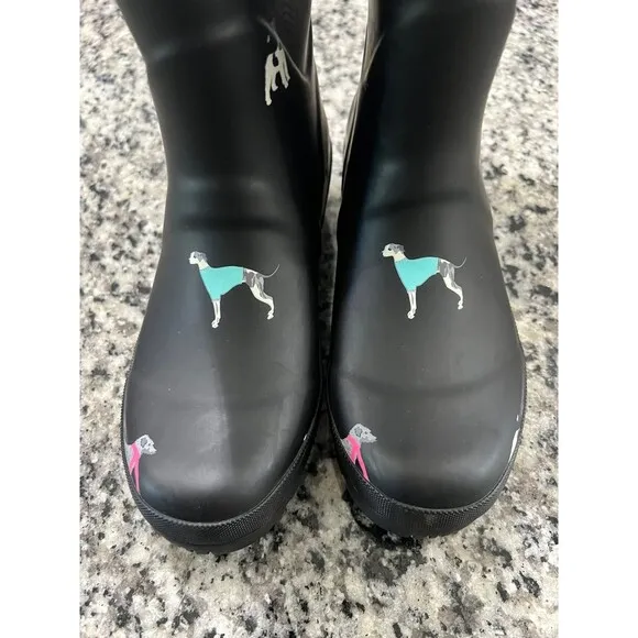 Joules Tall Black Dog Print Rain Boots Wellies size 6