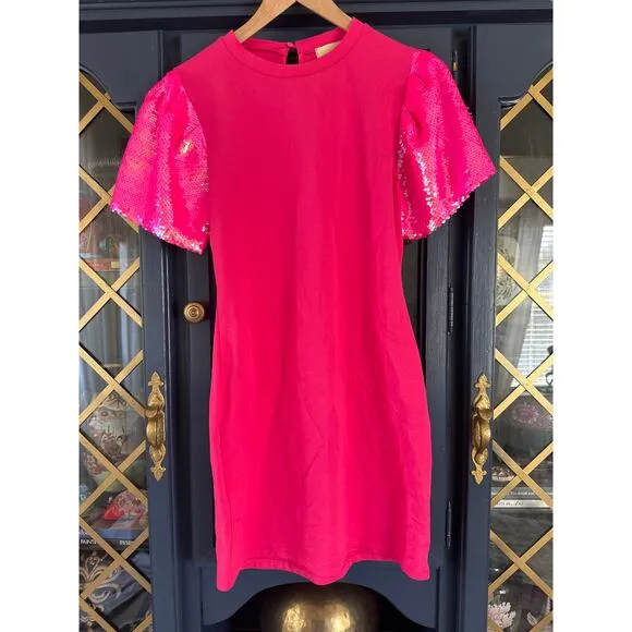 Judith March hot pink sequin puffed sleeve Barbie dress size small