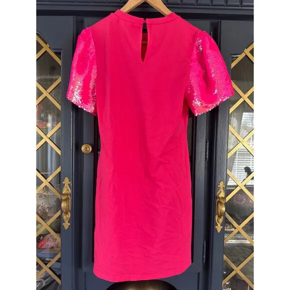 Judith March hot pink sequin puffed sleeve Barbie dress size small