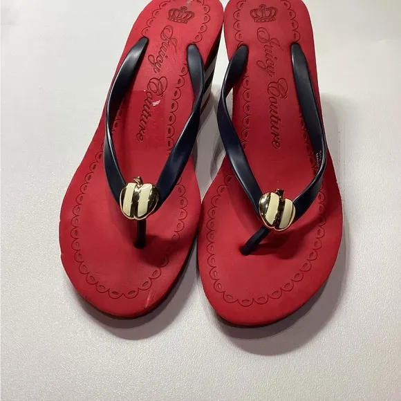 Juicy Couture Laney Wedge Striped Apple Charm Slip On Y2K Size 8