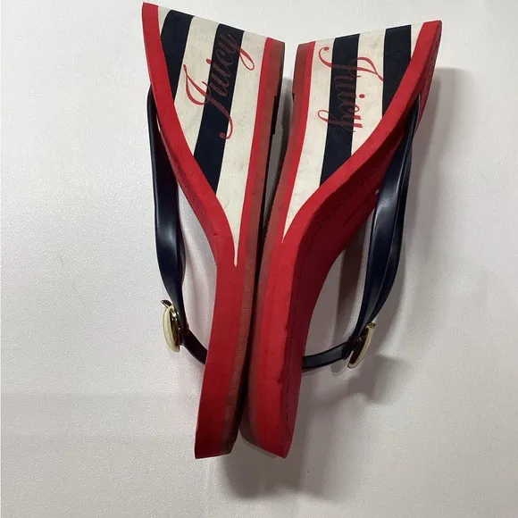 Juicy Couture Laney Wedge Striped Apple Charm Slip On Y2K Size 8