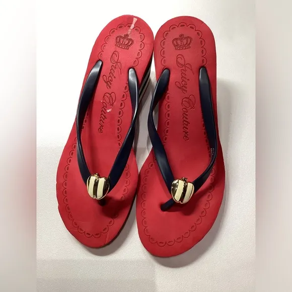 Juicy Couture Laney Wedge Striped Apple Charm Slip On Y2K Size 8