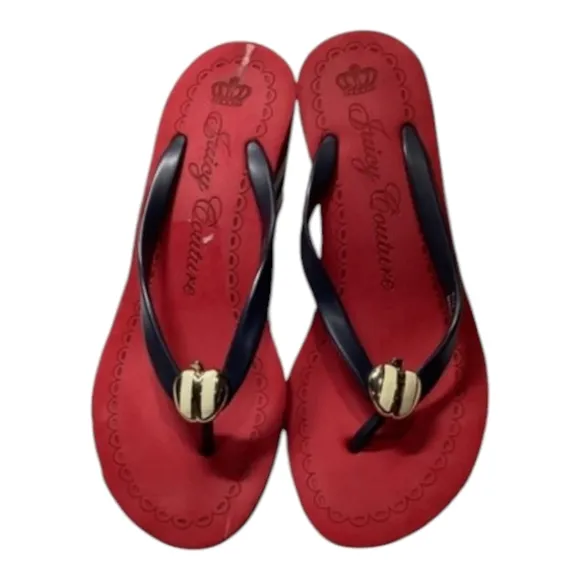 Juicy Couture Laney Wedge Striped Apple Charm Slip On Y2K Size 8