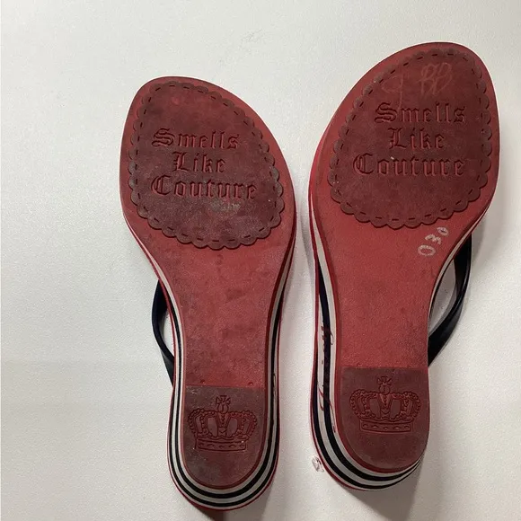 Juicy Couture Laney Wedge Striped Apple Charm Slip On Y2K Size 8