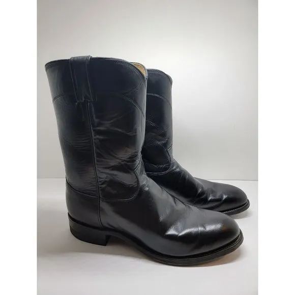 Justin Black Leather Western Cowboy Boots Style 3133 9EE