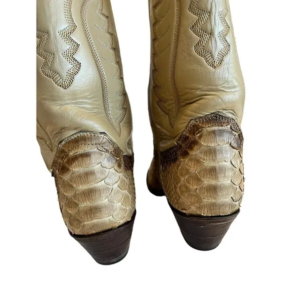 Justin Snakeskin Cowboy Boots Womens 5 1/2B Tall Vintage Leather L4661 USA