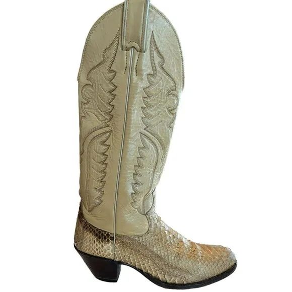 Justin Snakeskin Cowboy Boots Womens 5 1/2B Tall Vintage Leather L4661 USA