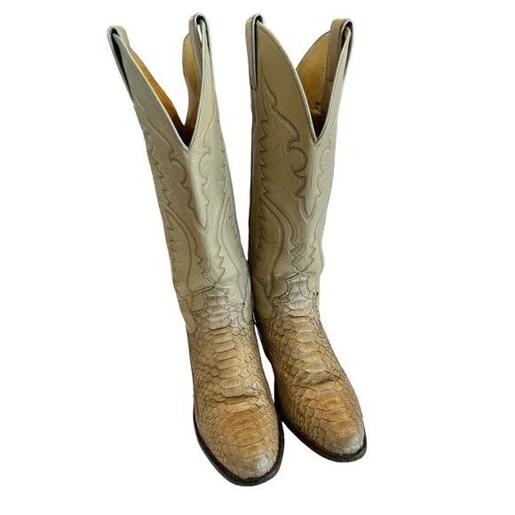 Justin Snakeskin Cowboy Boots Womens 5 1/2B Tall Vintage Leather L4661 USA