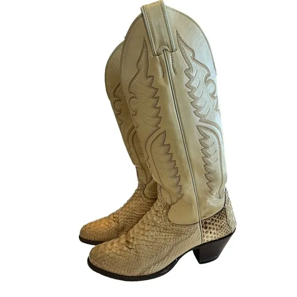 Justin Snakeskin Cowboy Boots Womens 5 1/2B Tall Vintage Leather L4661 USA