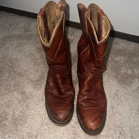 Justin Western Style Roper Boots Chestnut Brown Size 8.5B