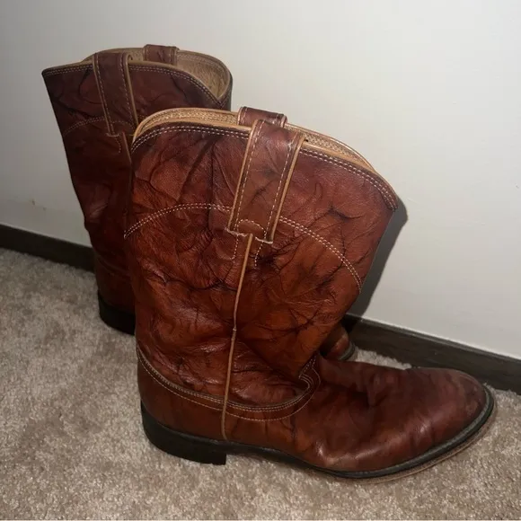 Justin Western Style Roper Boots Chestnut Brown Size 8.5B