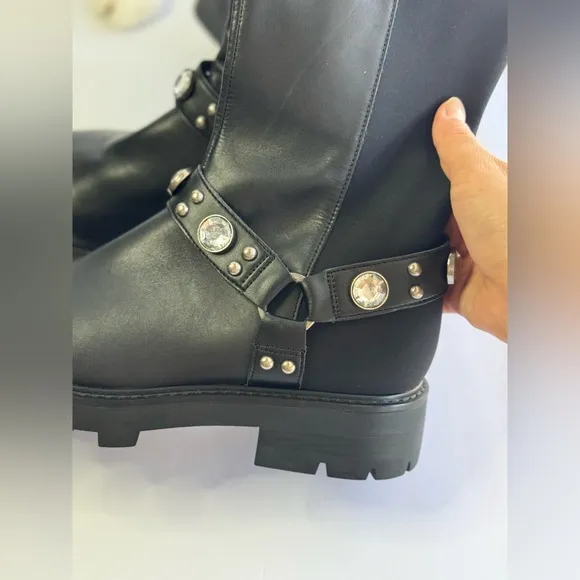 KARL LAGERFELD PARIS, Milla Rhinestone Embellished Leather womens boots size 6.5