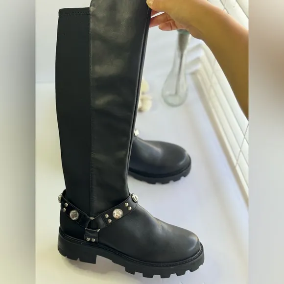 KARL LAGERFELD PARIS, Milla Rhinestone Embellished Leather womens boots size 6.5