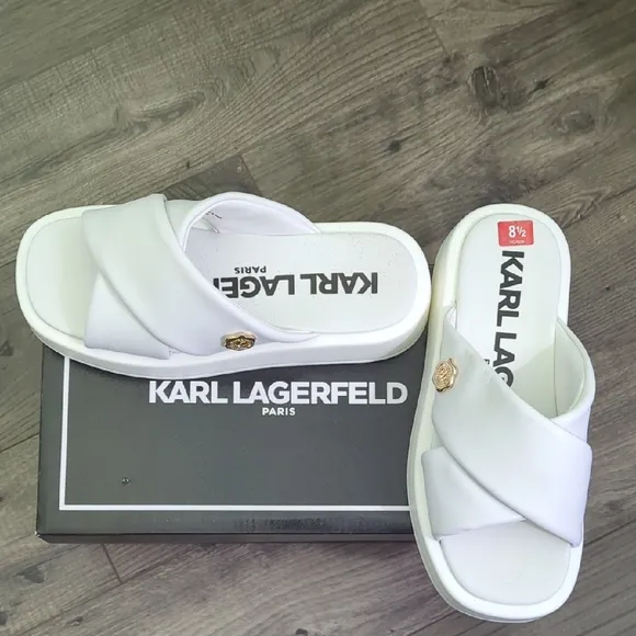 Karl Lagerfeld Women's White Slide Sandals