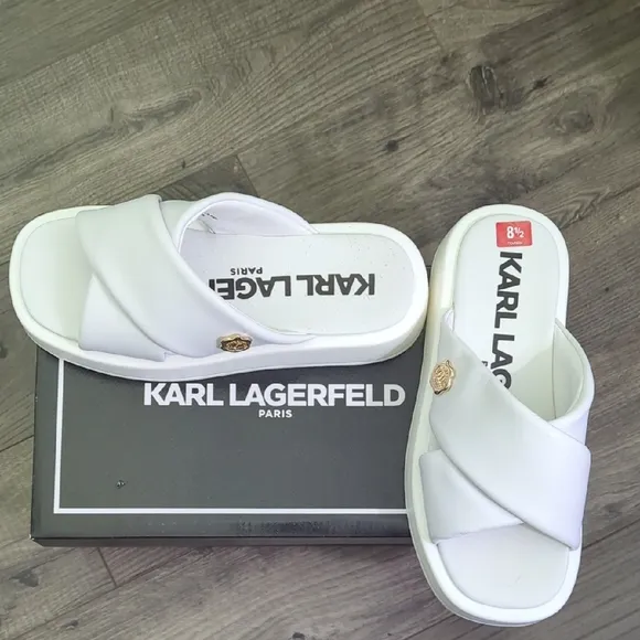 Karl Lagerfeld Women's White Slide Sandals