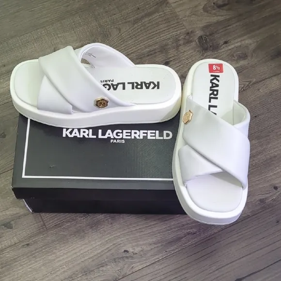 Karl Lagerfeld Women's White Slide Sandals