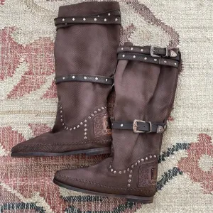 Karma of Charme tall boots in chocolate snake print leather. New from Sundance.