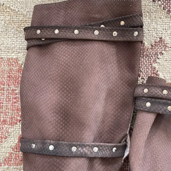 Karma of Charme tall boots in chocolate snake print leather. New from Sundance.