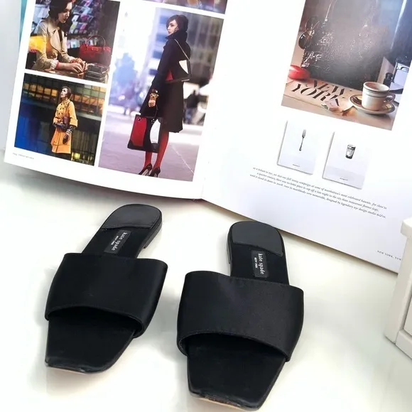 Kate Spade Black Satin &amp; Leather Sandals