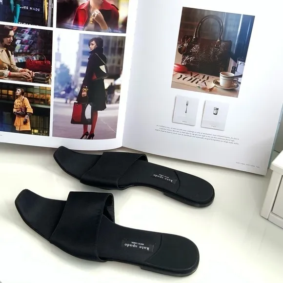 Kate Spade Black Satin &amp; Leather Sandals