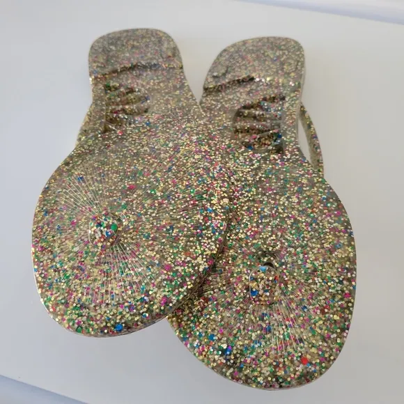 Kate Spade Jelly Flip Flop Sandals / Dark Confetti and Hot Pink / Size X