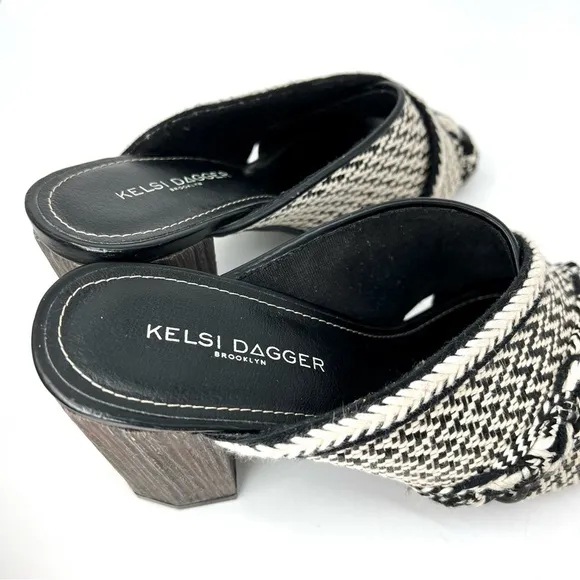 Kelsi Dagger Brooklyn Cosmo Black Sandal Block Heel Mules Size 8