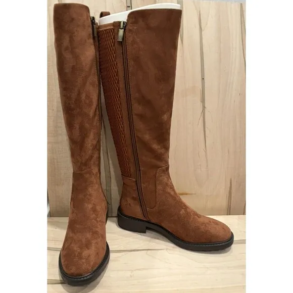 Kenneth Cole Reaction Lionel Tall Stretch Back Panel Boots Caramel Cafe