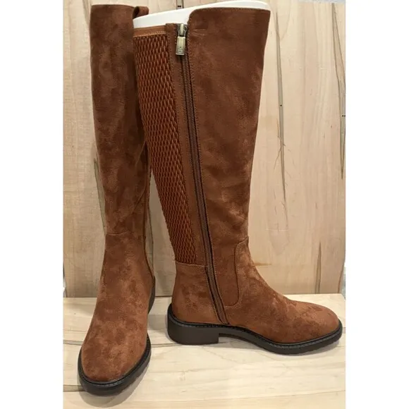 Kenneth Cole Reaction Lionel Tall Stretch Back Panel Boots Caramel Cafe