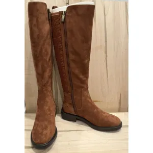 Kenneth Cole Reaction Lionel Tall Stretch Back Panel Boots Caramel Cafe