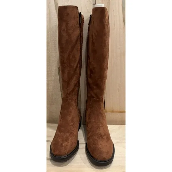 Kenneth Cole Reaction Lionel Tall Stretch Back Panel Boots Caramel Cafe