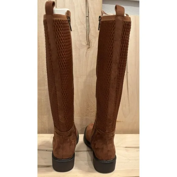 Kenneth Cole Reaction Lionel Tall Stretch Back Panel Boots Caramel Cafe