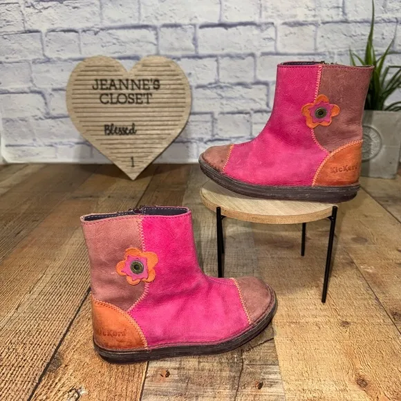 KICKERS Pikpik short leather boots girls kids size fashion Europe  29