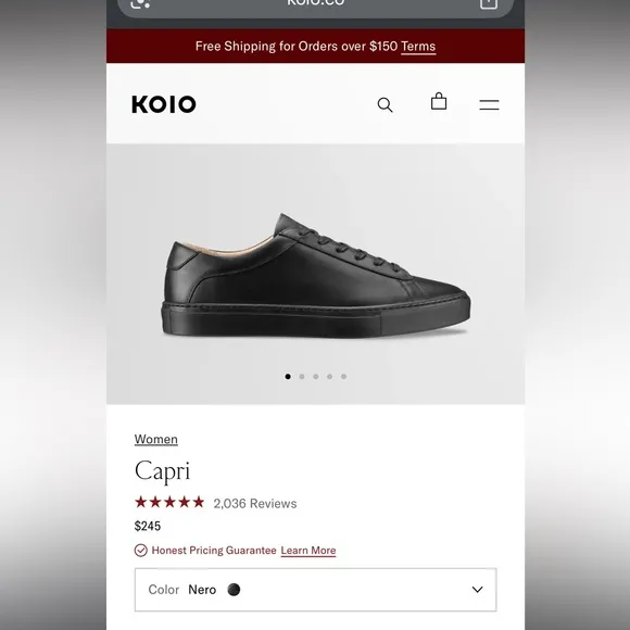 KOIO Capri Sneakers, Women’s 7 Handmade in Italy Shoes