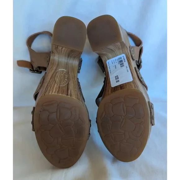 Kork Ease Della Brown Strappy Leather Platform Sandals Wood Grain Size 7