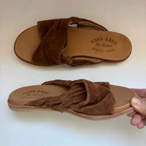 Kork-Ease Slide on Brown Suede Sandals Sz 6M