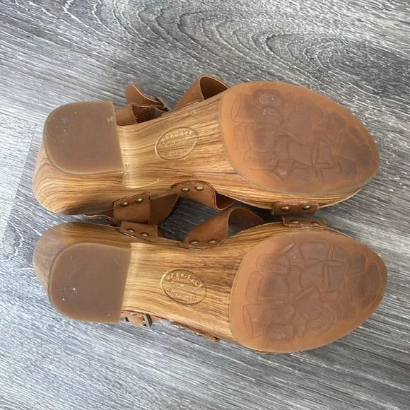 Kork-Ease Tan Leather Platform Buckle Adjustable Sandals Boho Coastal Beach | 10