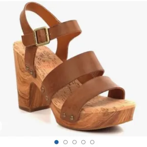 Kork-Ease Tan Leather Platform Buckle Adjustable Sandals Boho Coastal Beach | 10