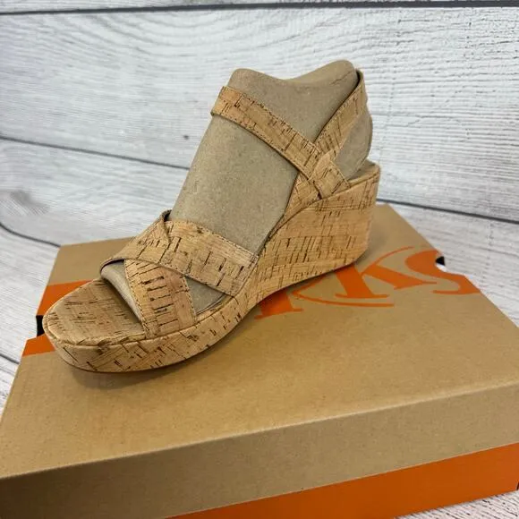 Korks Women's Denica Natural Cork Wedge Summer Sandals Size 10