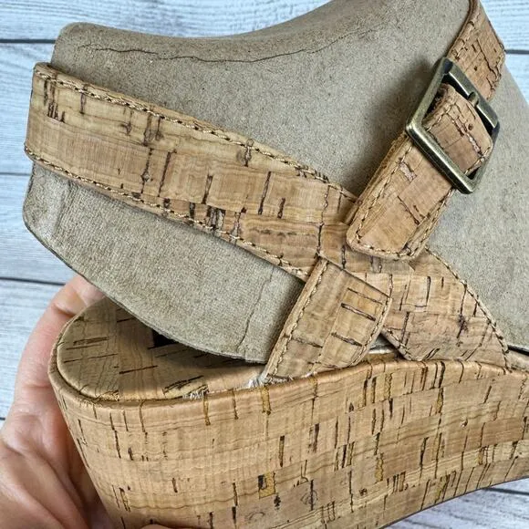 Korks Women's Denica Natural Cork Wedge Summer Sandals Size 10