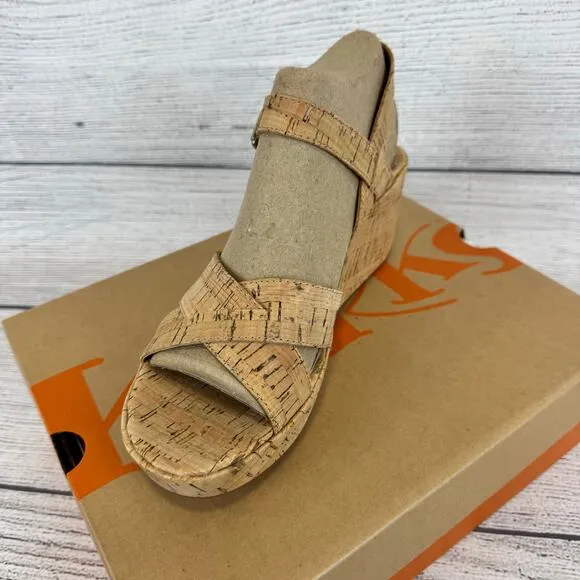 Korks Women's Denica Natural Cork Wedge Summer Sandals Size 10