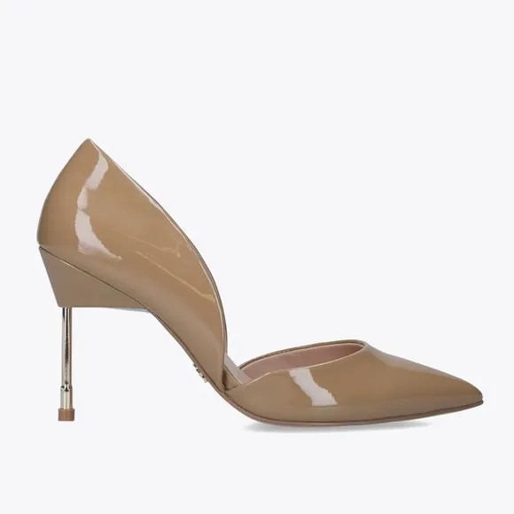KURT GEIGER BOND 90 Stiletto Heel Patent Leather Nude Tan Pumps Pointed Toe 40
