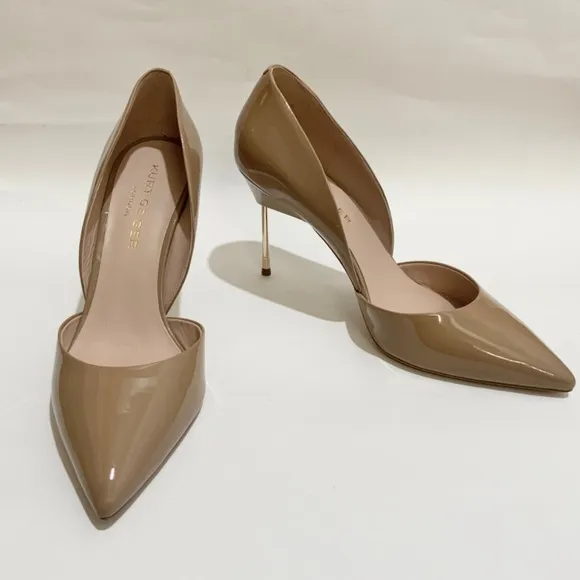 KURT GEIGER BOND 90 Stiletto Heel Patent Leather Nude Tan Pumps Pointed Toe 40